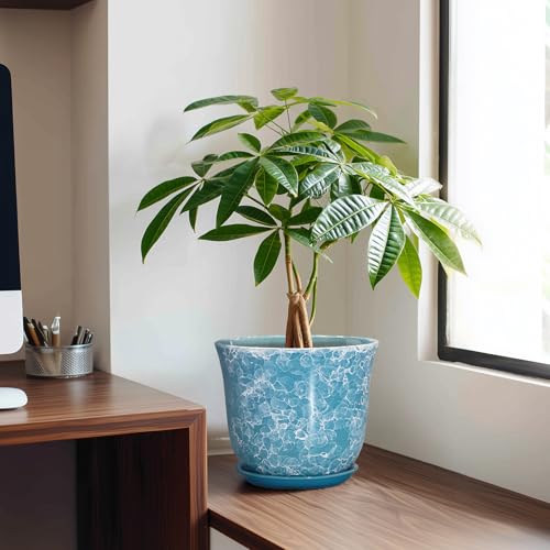 8 Inch Plant Pot, Ceramic Planter with Drainage Hole, Blue - color: Gemstone Blue, size: 8 Inch