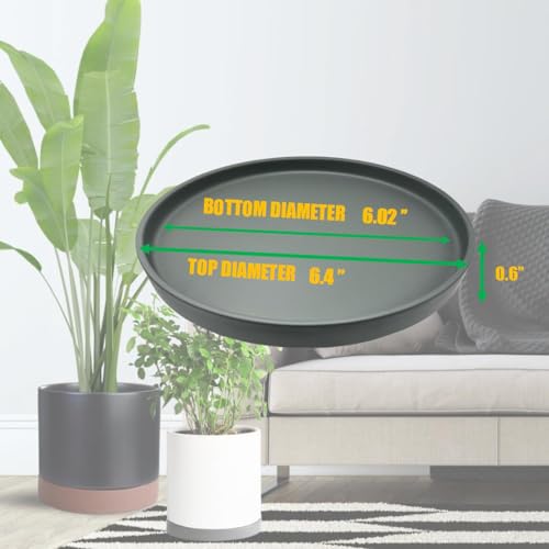 Yukfona Ceramic Plant Saucer Tray 2 Pcs 6.4 Inch Grey, 6.4" OD x6.02 ID x0.9 Deep| Fits Flower pots Bottom≤ 6.02", Heavy Duty Glazed Round Planter Drip with Catch Basin for Indoor Outdoor Plants - color: Gray, size: 6.4in 2pack