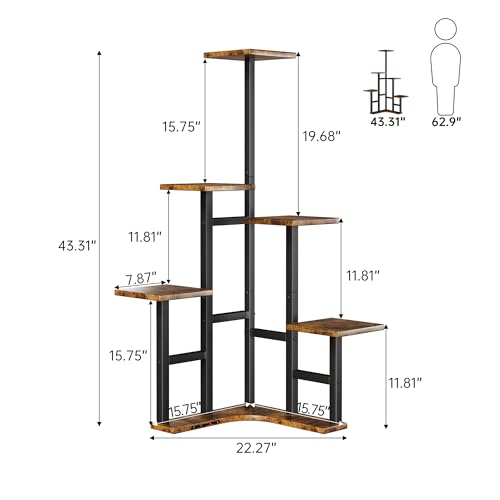 Yzosvki Corner Plant Stand Indoor Set of 2 - color: Rustic Brown, size: 6 Tier-Square-Set of 2