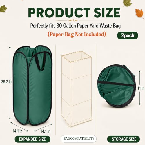 2-Pack Pop-Up Leaf Bag Holders for 30-Gallon Paper Lawn and Leaf Bags
