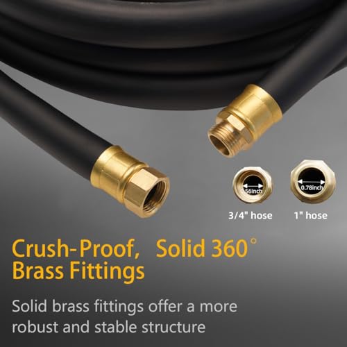 Guitrees 25FT ×1 inch Heavy Duty Rubber Garden Hose - 200psi Working, 1000psi Burst - Hot/Cold Water - Five-Layered Braiding for Durability - Versatile for Gardening, Agriculture, Construction(Black) - color: Black, size: 1"× 25'