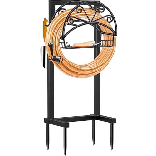 TomCare Garden Hose Holder, 4 Spikes Water Hose Hanger for 160FT Hose - color: Matte Black