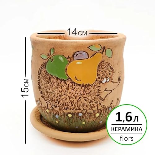 STP GOODS Ceramic Pot with Drainage Hole and Saucer, Plant Pots, Modern Decorative Planters for House Plants Indoor Flowers Plants, Cute Flower Pot - Gifts (Hedgehog (1.7 L)) - color: Hedgehog (1.7 L)