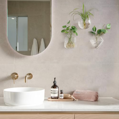 Mkono Wall Propagation Planters Hanging Glass Plant Vase Holder, 3 Pack