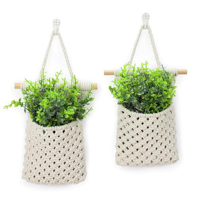 2 Packs Macrame Wall Planters with Faux Eucalyptus, Wall Decor - color: White