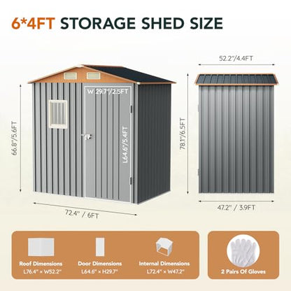 Verdeluxe 6x4FT Multi-Used Shed & Outdoor Storage Shed,Matte Gray - size: 6*4FT(Base Not Included)