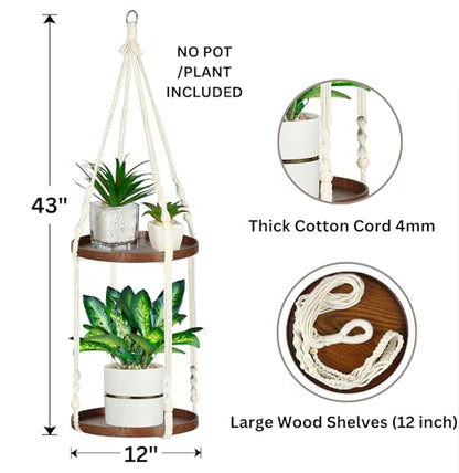 2-Tier Plant Hanger Indoor, Hanging Plant Shelf (12") - color: Beige, size: 1-Pack, 2-Tier