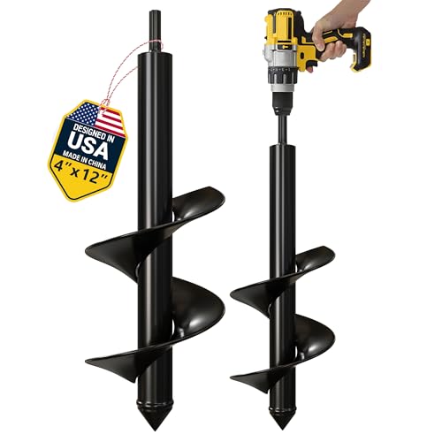 K-Brands Auger Drill Bit for Planting – 4 x 12 Inch – 3/8'' Hex Drive Drill - size: 4 x 12 Inch