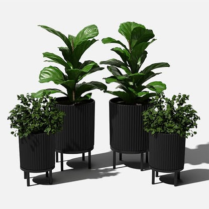 Veradek Demi Series Raised Duo Planters - Set of 2 Planters with Stands - color: Black/Black, size: Bundle - 2 Pack