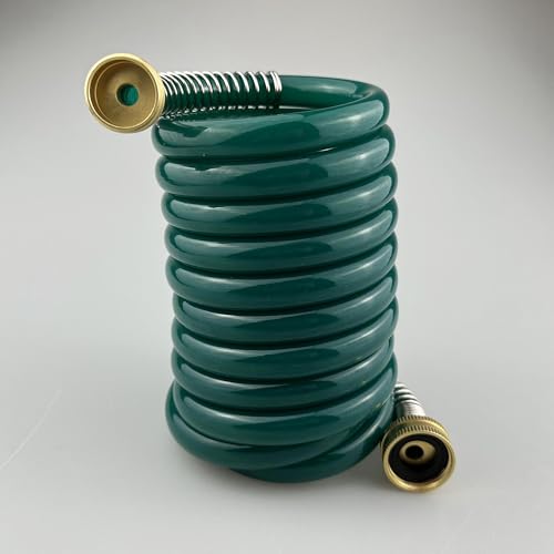 Darnassus Coil Garden Hose with Brass Connector - Self Retracting Spiral PU Curly Water Hose 10FT, Retractable and Corrosion Resistant for Balcony Small Patio Watering - color: Dark Green, size: 10 FT