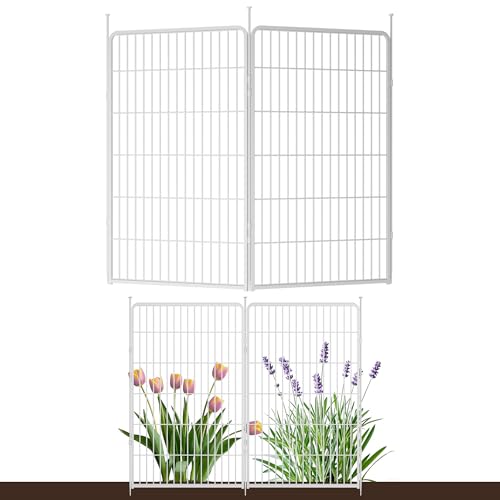 SunsGrove Garden Fence 45 in(H) x 4.5 ft(L) 2 Panels, Heavy Duty Metal Animal Barrier Fence for Dogs, Easy No-Dig Setup, Dog Fence Outdoor for Yard, White - color: White, size: 45 in(H) x 4.5 ft(L) 2 Panels no gate
