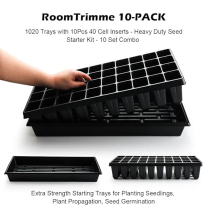 RooTrimmer 10 Pack 1020 Seed Starter Trays and 10 Pcs 40 Cell Plug Trays, Thick Durable Seedling Plastic Nursery Tray for TD542 1020 Tray Germination (10 Sets) - size: 40 Cells