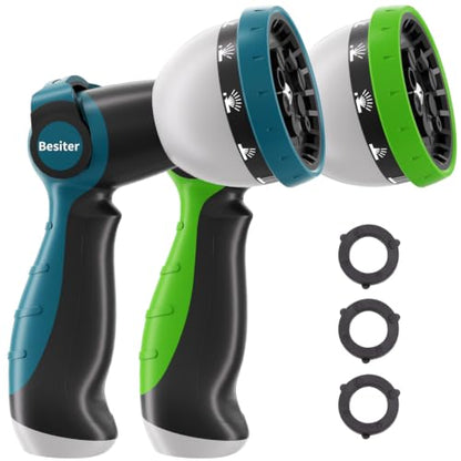Besiter Garden Hose Nozzle, Hose Sprayer Nozzle with 10 Spray Patterns, Thumb Control On Off Valve,2 Pack High Pressure Metal Water Hose Nozzle for Car Wash, Plants, Pets & Outdoor Cleaning Blue Green - color: GreenBlue