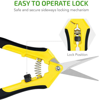 iPower 6.5'' 3 Pack Garden Hand Pruner Shears with Straight Stainless Steel Scissors, for Hydroponic Trimming Herb/Flowers/Vegetables/Plants, Yellow