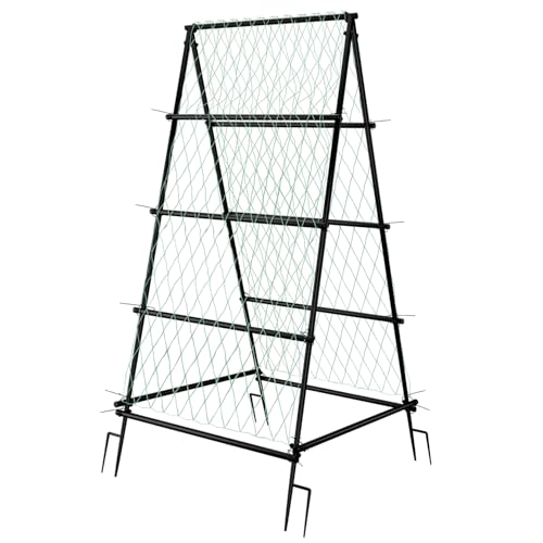 unho Garden Trellis for Climbing Plants with Tough Nylon Netting, 6ft Tall Sturdy Rustproof Metal Plant Support Tower for Vegetable Fruit Vine Cucumber Garden Lightweight，Outdoor - size: 41*41*70inch