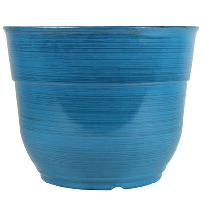 Garden Elements Indoor/Outdoor Glazed Brushed Happy Plastic Planter, Large, Dark Blue, 15" - color: Dark Blue