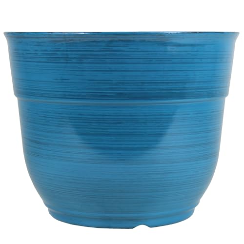 Garden Elements Indoor/Outdoor Glazed Brushed Happy Plastic Planter, Large, Dark Blue, 15" - color: Dark Blue