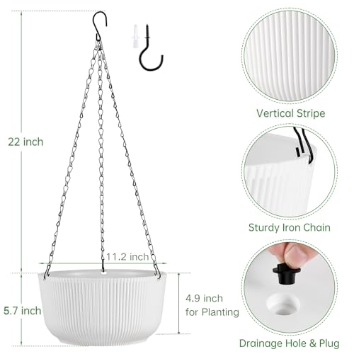 12 Inch White Hanging Planters for Indoor Outdoor Plants - Set of 2 - color: White, size: 12 Inch