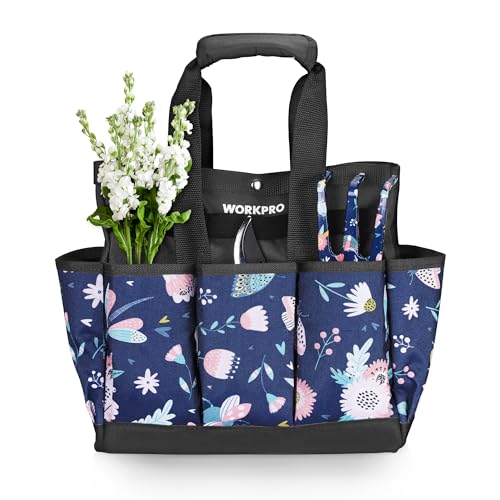 WORKPRO Garden Tool Bag, 9-Pocket Heavy Duty Oxford Tote Bag - color: Blue Insects