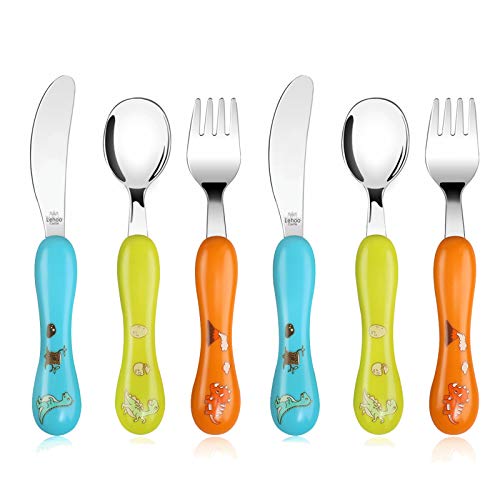 Lehoo Castle Toddler Utensils, 6-Pieces Kids Silverware Set (Dinosaur) - color: Orange