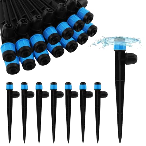 30 PCS Drip Irrigation Emitters with Stakes, 1/4 in Push-to-Connect Drippers, Adjustable 360° Water Output for Garden and Plant Watering(Color:Bule) - color: Bule