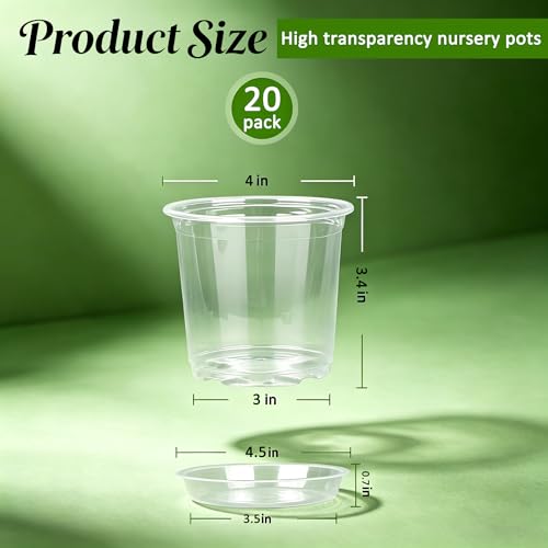 4 Inch Clear Nursery Pots, 20 Pack - color: 4in