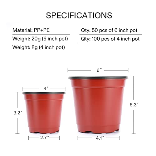 VIVOSUN 100 Pcs 4 in Plastic Plant Nursery Pots, Seed Starting Pots - size: 4 inch