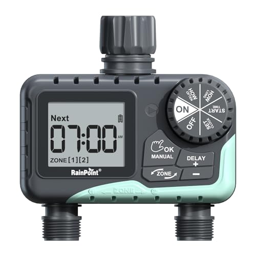 RAINPOINT Water Timer for Garden Hose - 2 Zone Sprinkler Timer with Rain Delay/Manual Watering/Automatic Irrigation for Yard Lawn - color: Blue