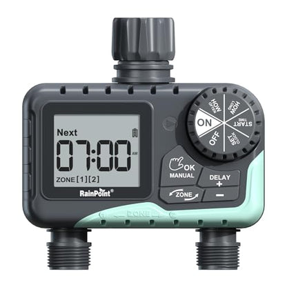 RAINPOINT Water Timer for Garden Hose - 2 Zone Sprinkler Timer with Rain Delay/Manual Watering/Automatic Irrigation for Yard Lawn - color: Blue