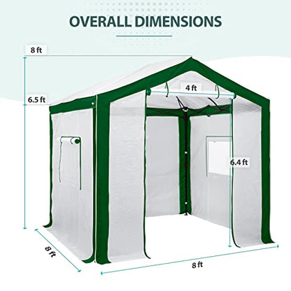 EAGLE PEAK 8x8 Walk in Pop Up Greenhouse, Green/White - color: Green/White, size: 8x8