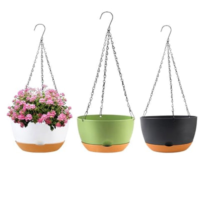 KPUVX 10 inch Hanging Planters, 3 Pack, White+Black+Green - color: Multicolor, size: 10 inch