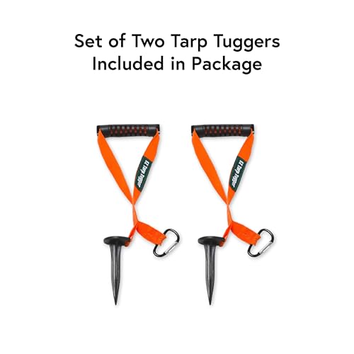 EZ Tarp Tugger - All In One Comfort Grip, Carabineer & Stake – Quick Attach Carabineer Hooks To All Standard Tarps – Stakes Securely In Ground In Windy Conditions - Set of 2 - size: 12 inches x 6 inches