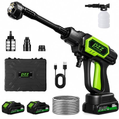 PZZ Cordless Pressure Washer, 1000 PSI Portable Power Cleaner with Dual 18.5V Batteries, 6-in-1 Nozzle & 17FT Hose, Lightweight Battery Powered Car Washer for Patio, Garden & Outdoor Cleaning (Green) - color: Green