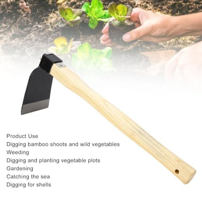 Vikye Garden Weeding Hand Hoe, Carbon Steel Cultivator Tool with Ergonomic Wooden Handle and Anti-Slip Screws, for Yard Work Digging