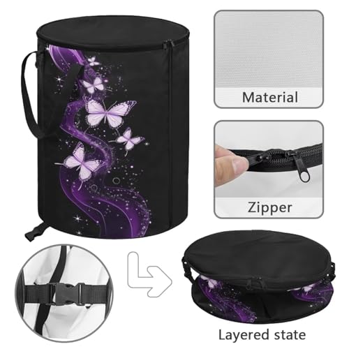 BIGCARJOB Bling Butterfly Collapsible Trash Can Camping Gargabe Bin Tall Trash Can Large Capacity Pop Up Garden Bag for Travelers Camper Trailer, 22.83x17.71 in - color: Bling Butterfly
