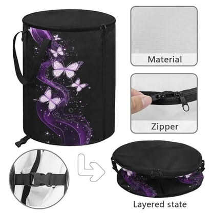 BIGCARJOB Bling Butterfly Collapsible Trash Can Camping Gargabe Bin Tall Trash Can Large Capacity Pop Up Garden Bag for Travelers Camper Trailer, 22.83x17.71 in - color: Bling Butterfly