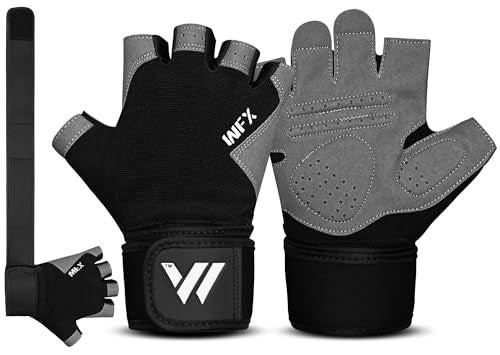 WESTWOOD FOX Gym Gloves Fitness Training Anti Slip Shock-Absorbing Weight Lifting Gloves Padded Grip Breathable Fingerless Workout Support for Men Women Cycling Exercise - color: Long Wristband, size: X-Large
