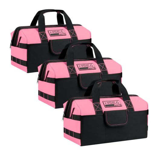 HISEA 3 Pack Heavy Duty Tool Bag, 16-Inch Waterproof Tools Organizer Tote - color: Pink, size: 16 Inch