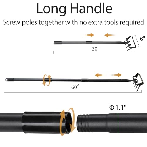 Garden Hoe and Cultivator Heavy Duty, Scuffle Loop Action Weeding Tool with Long Handle 30-60 Inch, Metal Weeder Scraper Stirrup Hoe Rake - size: 30-60"
