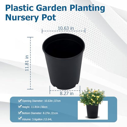 Planter Nursery Pots 5 Gallon Pots for Plants, Injection Molded Plastic Nursery Pots, 11 inch Plant Container 3.6 Gal Liquid Volume 10-Pack - color: Black, size: Round-11inch-10pcs