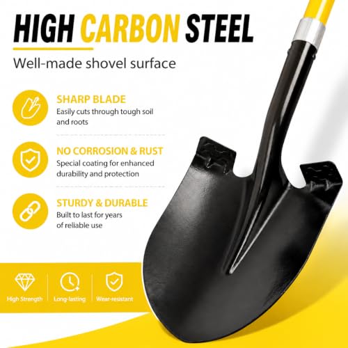 VNIMTI Heavy Duty Gardening Shovel, 56 Inch Round Blade with Fiberglass Handle (Yellow) - color: Yellow