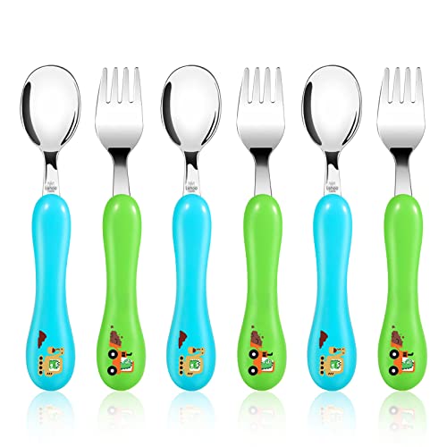 Lehoo Castle Toddler Utensils, 6-Pieces Kids Fork and Spoon Set (Dinosaur) - color: Blue + Green