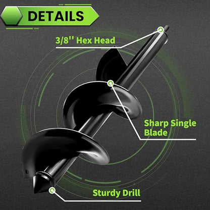 4"X16" Heavy-Duty Auger Drill Bit for Planting - Garden Spiral Drill Bit - Bulb Planter Tool & Post Hole Digger - 3/8" Hex Drive - size: 4"x16"