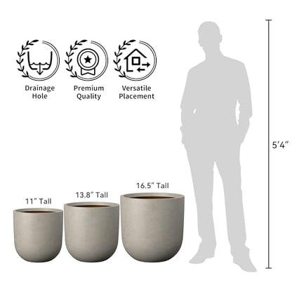 Kante Accent Round Capsule Weathered Concrete Planter 13.8" Dia, Outdoor - color: Weathered Concrete, size: 13.7"Dia x 13.7"H