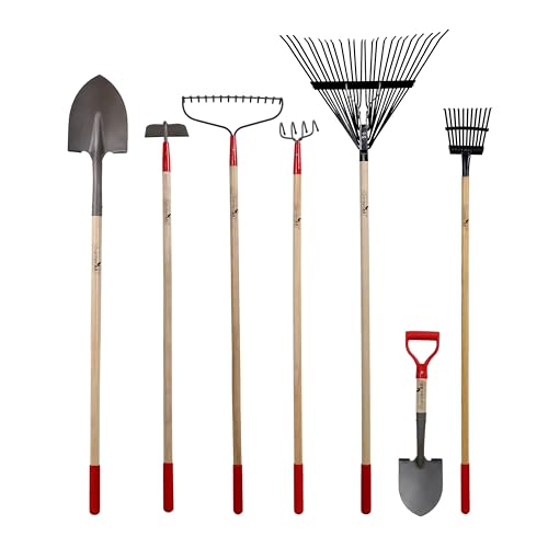 GardenAll Rake Shovel Set 7-Piece Long Handle Garden Tools Set, Include Shovel Rake Hoe,Gardening Tools for Women,Lightweight Ergonomic Wood Handle Yard Work Set