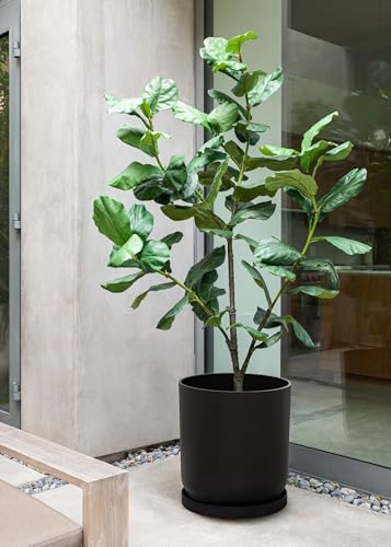 Veradek Mason Series Lima Planter & Drip Tray - Large Round Outdoor Planter - color: Black, size: 20 inches - 2 Pack with Saucers