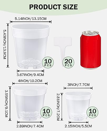 homenote 3/4/5 Inch Clear Nursery Pots with Drainage and 20 Labels (30 Pcs) - color: Transparency-no Lid, size: 3/4/5 Inch-30 Pack