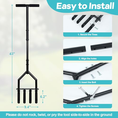 Manual Lawn Coring Aerator, 43" 4-Tine Plug Aerator for Lawn Care