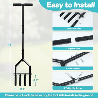 Manual Lawn Coring Aerator, 43" 4-Tine Plug Aerator for Lawn Care