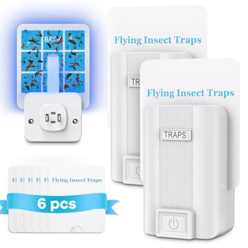 Indoor Fly Trap, Plug-in Fruit Fly Trap with 2 Devices and 6 Sticky Refills